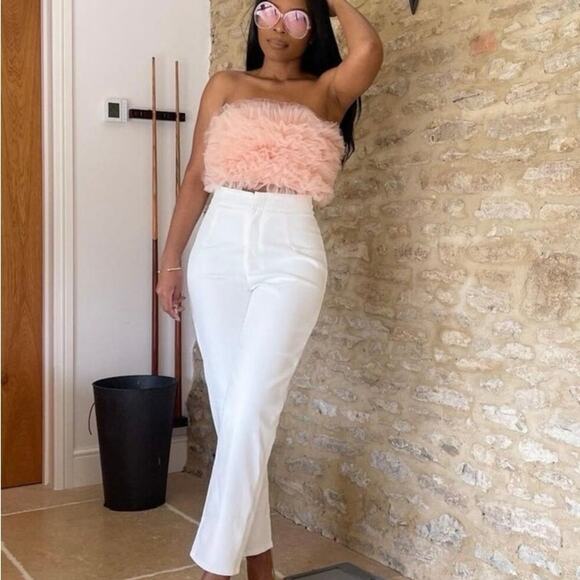 NWT Zara Pink Tulle Strapless Ruffle Crop Top XS Blogger Favorite Party Tube Top - Picture 7 of 9